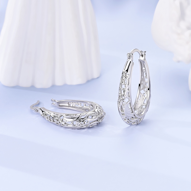 925 Silver Vintage Floral Vine Hollow Earrings